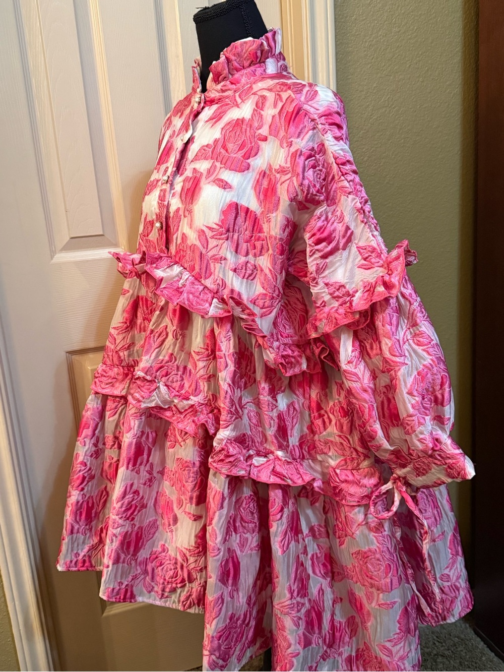 Dream Sister Jane Oversized Jacquard Smock Dress in Pink Peony Print